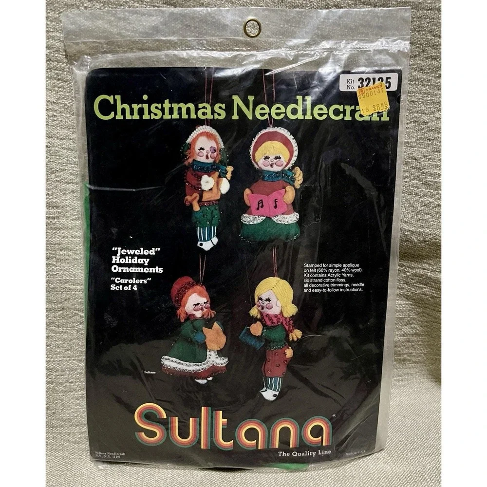Sultana Christmas Needlecraft Bucilla 3386 Jeweled Holiday Ornaments 4 Carolers